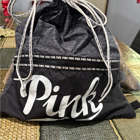Victoria's Secret Pink Drawstring Bag - Black and Gray - Picture 2 of 7